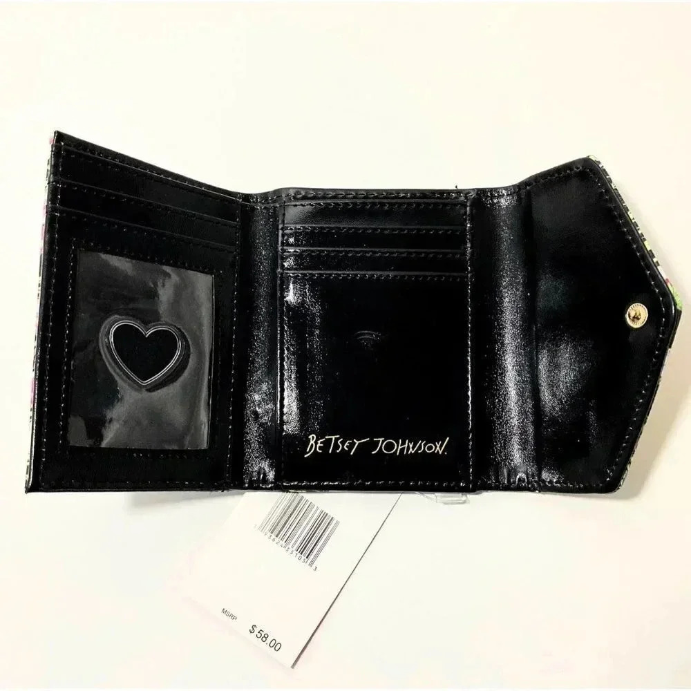 Betsey Johnson Black Floral Print Trifold Wallet NWT - Picture 4 of 7